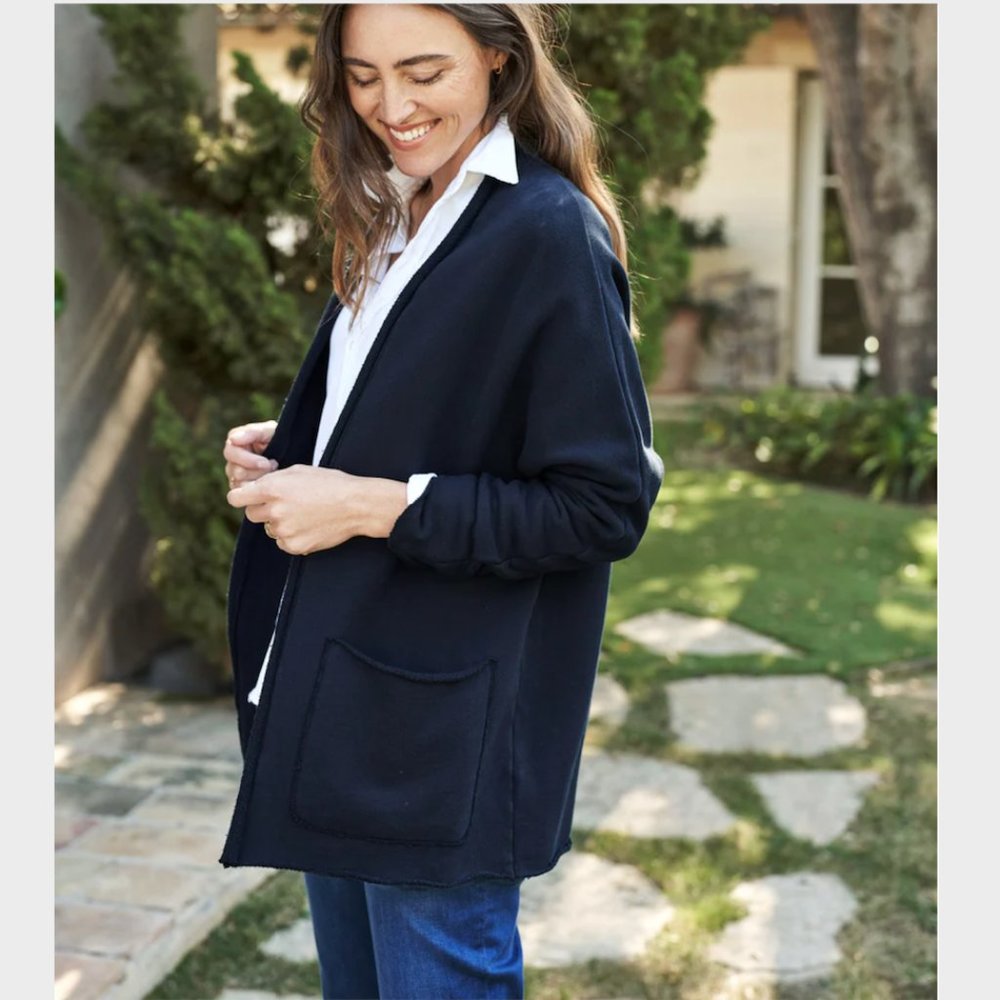 FRANK & EILEEN BRENDA Beach Cardigan Triple Fleece Size: L NAVY